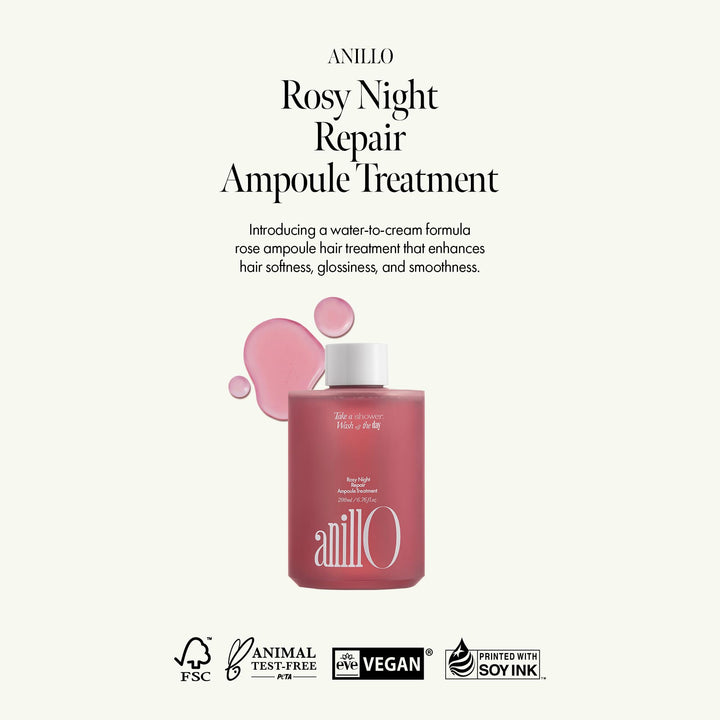 Rosy Night Repair Hair Ampoule Treatment – Water-to-Cream Formula for Damaged & Frizzy Hair – Protein, Peptide & Amino Acid – Color Safe, Sulfate & Paraben Free, Musky Floral Scent, 6.76 fl. oz