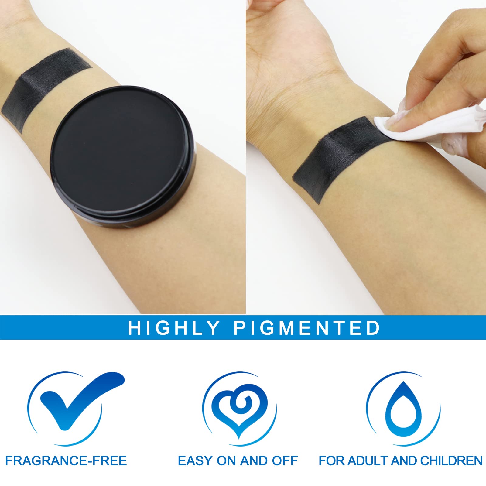 MEICOLY Black Face and Body Paint, 30g/1.05oz Water-Based Washable Full Body Paint for Adults and Kids, Pro SFX Makeup for Clown, Joker, Zombie, Vampire, Skeleton, Cosplay, Halloween