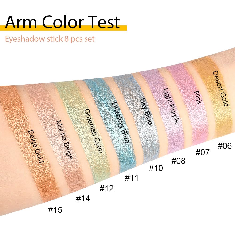 Kaely 8Pcs Cream Eyeshadow Stick Set for Older Women, Desert Mocha Beige Gold Light Purple Pink Sky Dazzling Blue Geen, Matte Shimmer Eyeliner Eye Shadow Sticks Palette Makeup, sombras para ojos