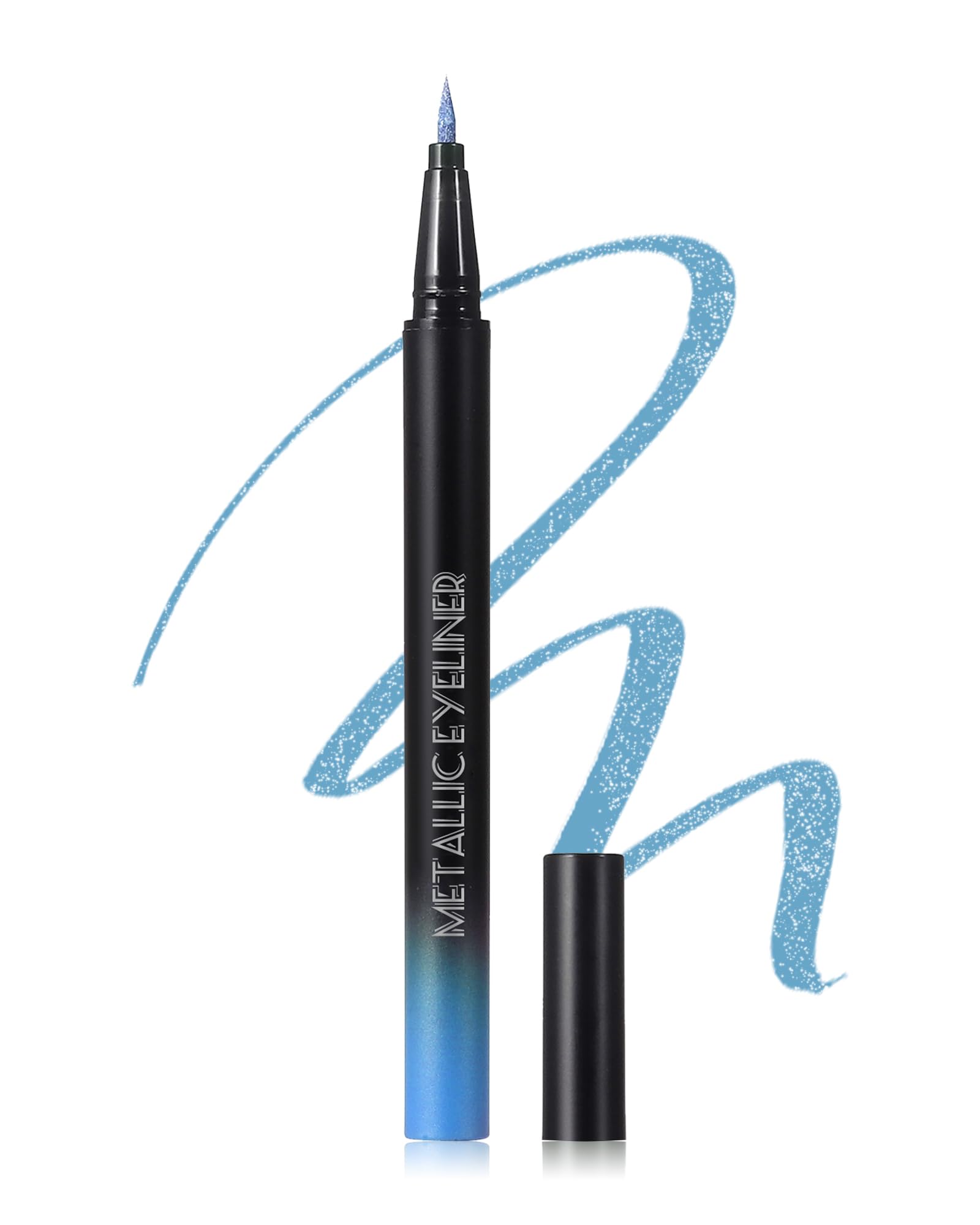 Metallic Glitter Liquid Eyeliner, Light Blue Diamond Shimmer Colored Eyeliner, Waterproof Long-Stay Eye Liner Pen, Ultra-Fine Tip Smooth Application, Smudge-Proof High Pigmented Delineador De Ojos-03