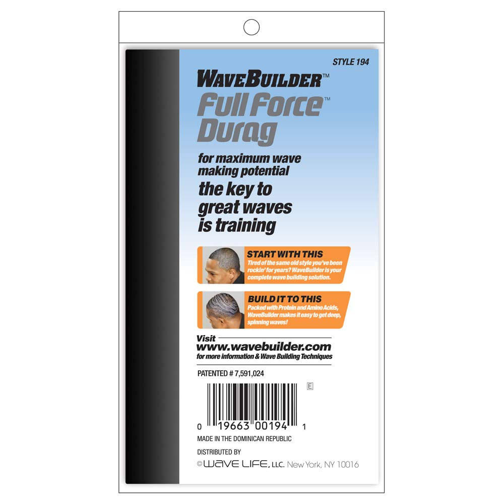 WaveBuilder Premium Hair Wave Full Force Durag, Black