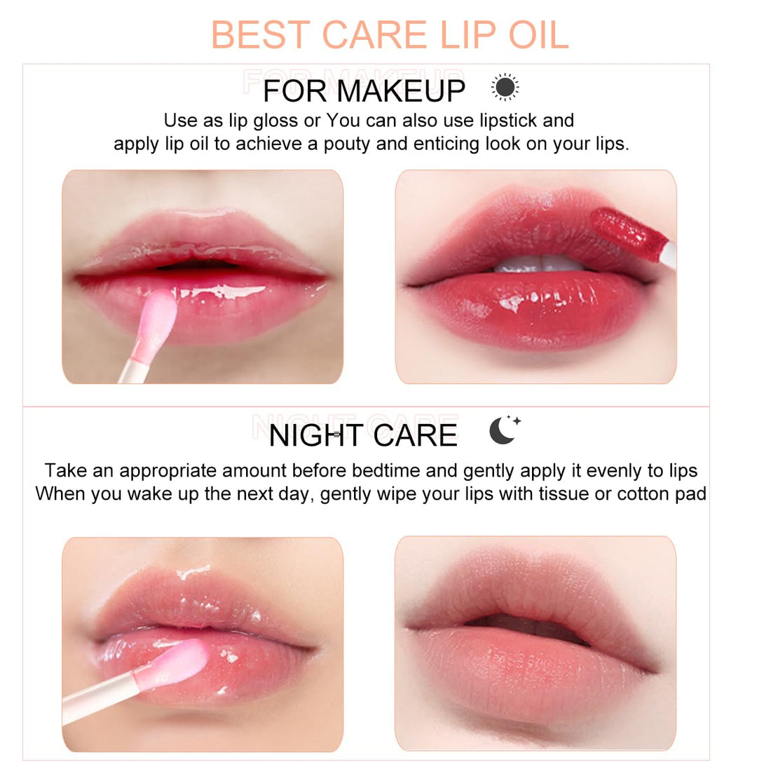 Bowitzki Color Changing Lip Oil Lip Glow Gloss Hydrating Transparent Tinted Nourishing Long Lasting Lip Balm Care Moisturizing Repairing Lightening Lip Lines Blue Lotus Tocopherol Squalane (Peach)