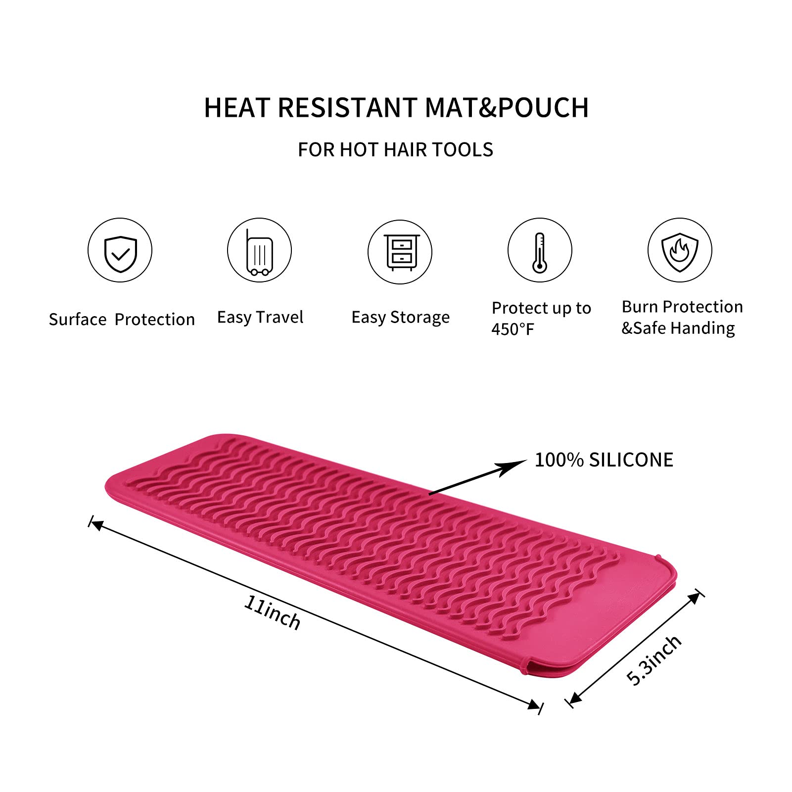 EIOKIT Silicone Heat Resistant Travel Mat Pouch for Hair Straightener,Crimping Iron,Hair Curling Iron,Hair Curling Wand,Flat Iron,Hair Waving Iron and Hot Hair Styling Tools (2 Pack)