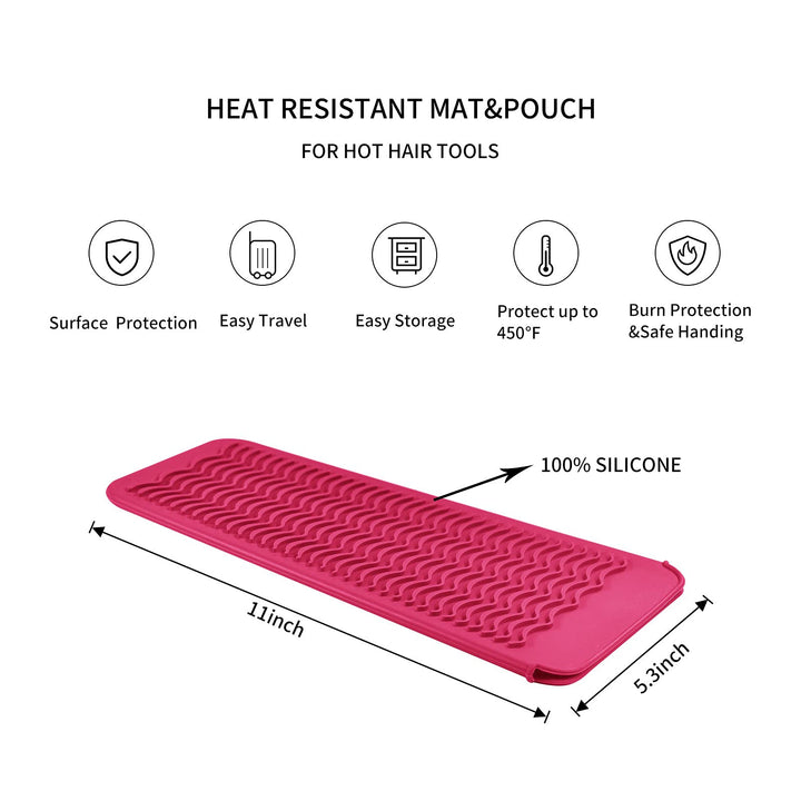 EIOKIT Silicone Heat Resistant Travel Mat Pouch for Hair Straightener,Crimping Iron,Hair Curling Iron,Hair Curling Wand,Flat Iron,Hair Waving Iron and Hot Hair Styling Tools (2 Pack)