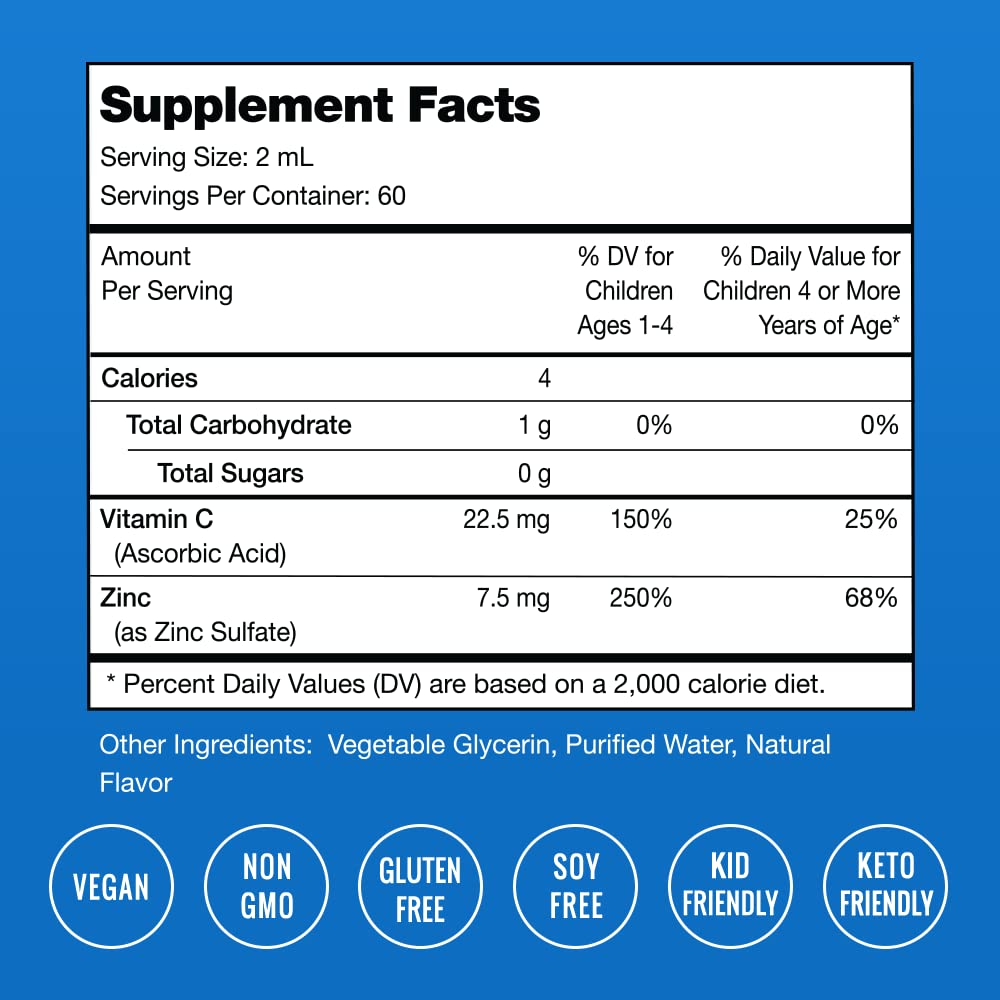 NutraChamps Liquid Zinc Drops for Kids, Ionic Zinc Liquid Drops Enhanced with Vitamin C for Children, Sugar-Free Zinc Liquid 4 oz, Vegan & Non-GMO, Tangerine, 60 Servings, 2 Month Supply