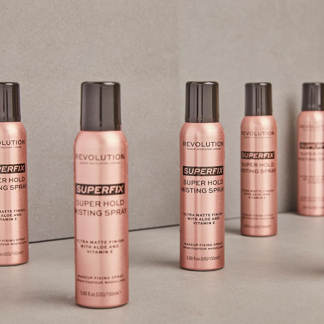 Revolution Beauty, Superfix Misting Makeup Setting Spray, Ultra Matte & Shine Free Finish, Long Lasting Wear, Infused with Vitamin E, 5 Fl. Oz.