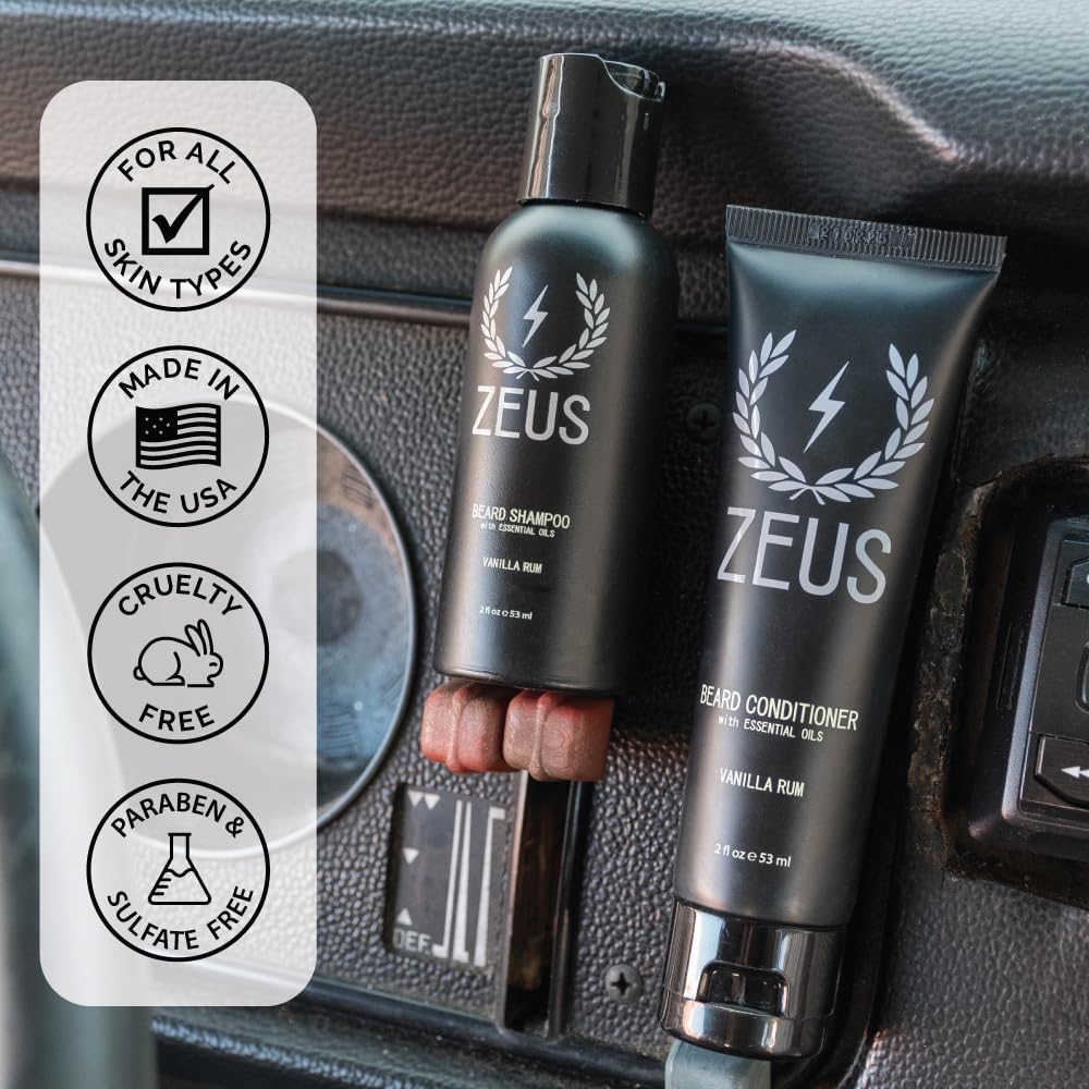 ZEUS Travel Beard Shampoo and Conditioner Set for Men, Verbena Lime