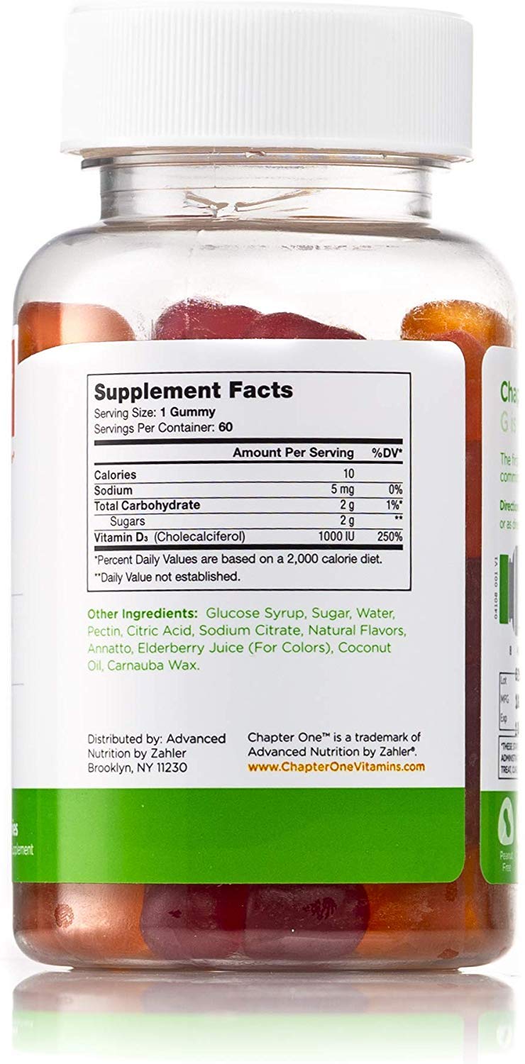 Zahler - Chapter One Vitamin D 3 1000 IU Gummies (60 Flavored Gummies) - Certified Kosher Chewable Vitamin D3 Gummies for Kids & Adults - VIT D3 Supplements - Made in USA Vitamin D Gummies
