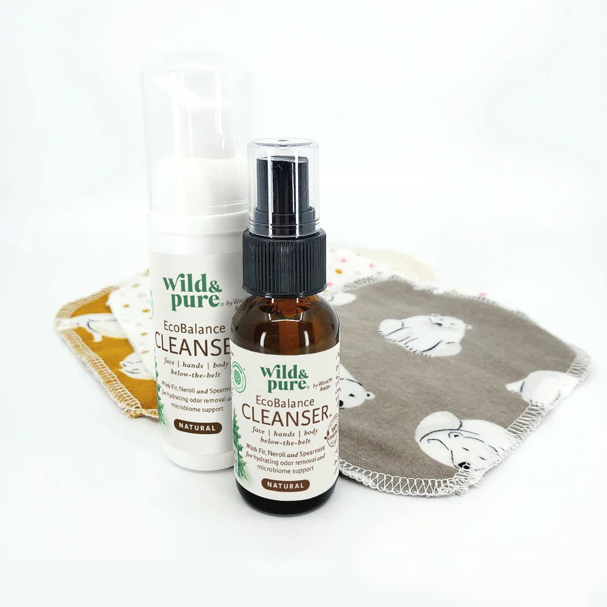 Wild & Pure EWG Verified All-Natural, Plant-Based EcoBalance Cleanser - On-the-Go Pack (2 Piece Set) | pH Balanced & Microbiome-Friendly