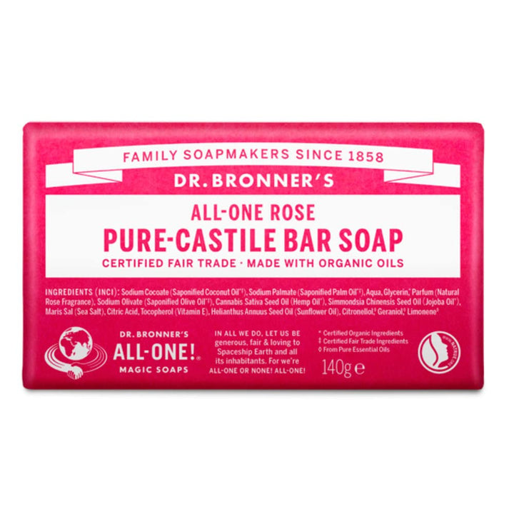 Dr. Bronner's - Pure-Castile Bar Soap (Rose, 5 ounce) - Made with Organic Oils, For Face, Body and Hair, Gentle and Moisturizing, Biodegradable, Vegan, Cruelty-free, Non-GMO