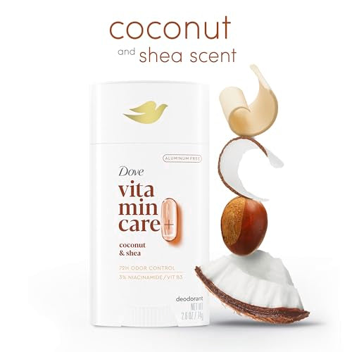 Dove VitaminCare+ Aluminum Free Deodorant Stick for 72H Odor Protection Coconut & Shea Breathable Deodorant for Women 2.6 oz