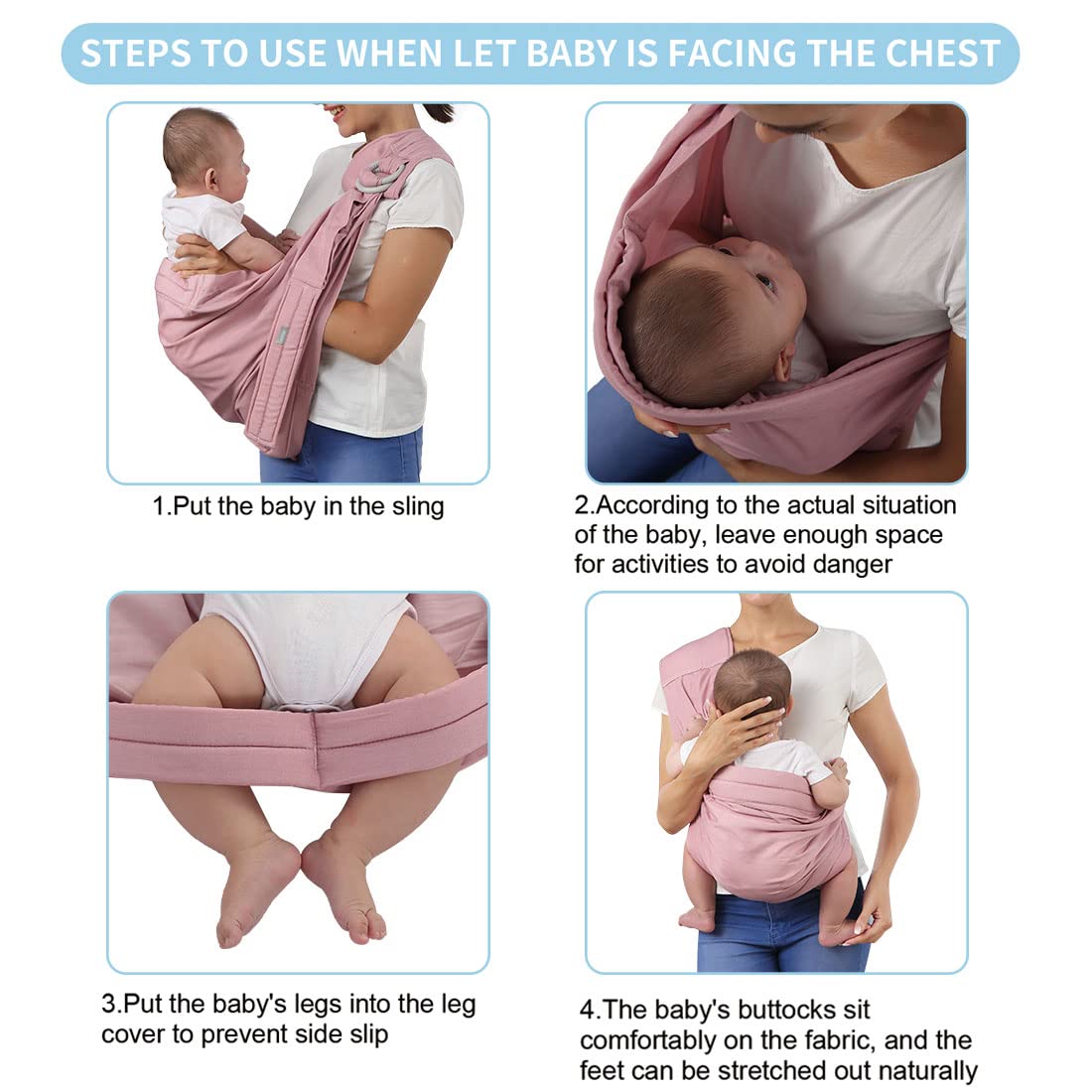 Baby Carrier-Baby Wraps Carrier-Baby Sling,Soft Adjustable Ring Slings for Newborns Infants, Breathable Multi-Functional Sling for Mom&Dad Support Babies Under 36lbs-Pink