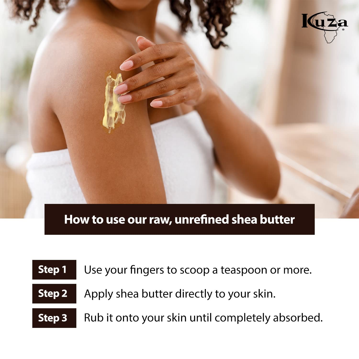 Kuza 100% African Shea Butter with Borututu - Creamy, Yellow - for Skin, Hair and Nails, 15 oz