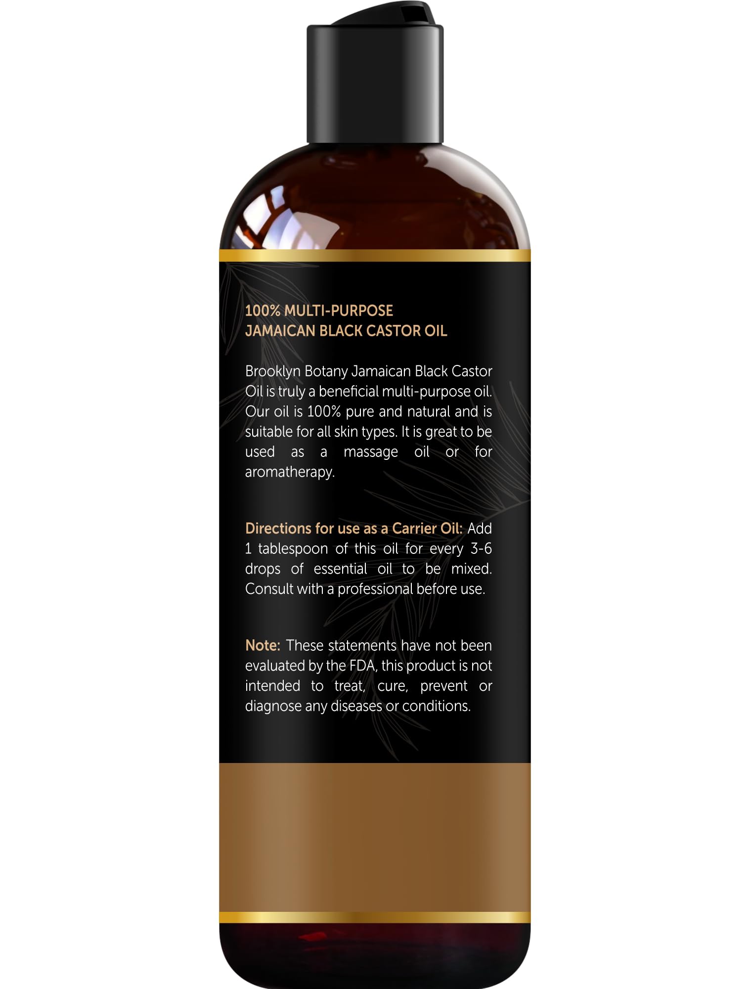 Brooklyn Botany Jamaican Black Castor Oil for Hair Growth, Eyelashes & Eyebrows - 100% Pure and Natural Carrier Oil, Hair & Body Oil - Massage Oil for Aromatherapy - 8 Fl Oz
