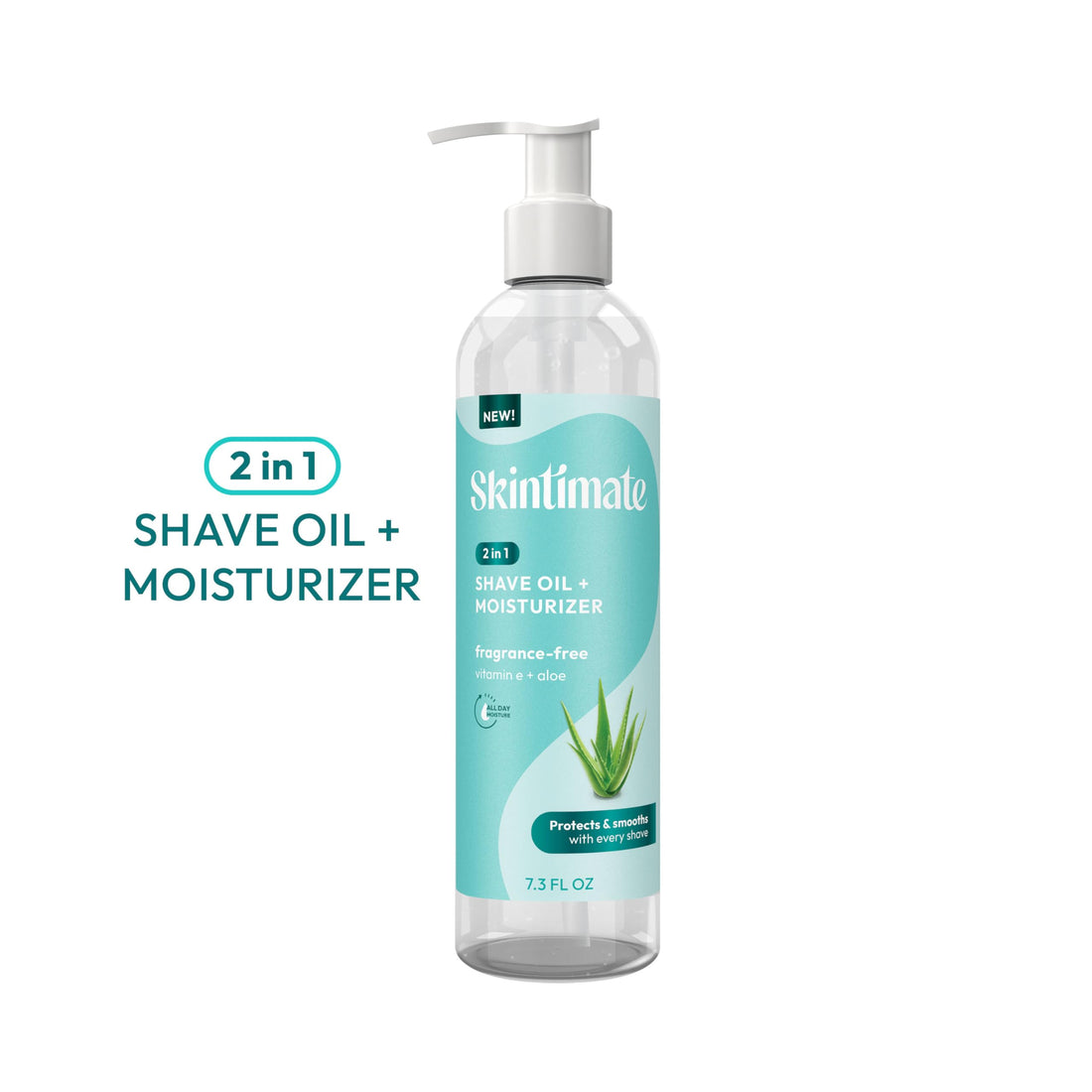 Skintimate 2-in-1 Shave Oil & Moisturizer, Fragrance Free, 7.3oz | Shaving Oil, After Shave for Women Bikini Area Moisturizer with Vitamin E and Aloe, Shaving Cream Alternative, 7.3 fl oz