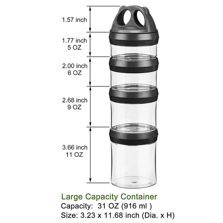 BeneLabel Stackable Food Storage Containers with Twist Lock System - BPA-Free Tritan Containers for Travel, Formula, Protein Powder, Snacks - Leakproof & Dishwasher Safe - 31 oz (Black)