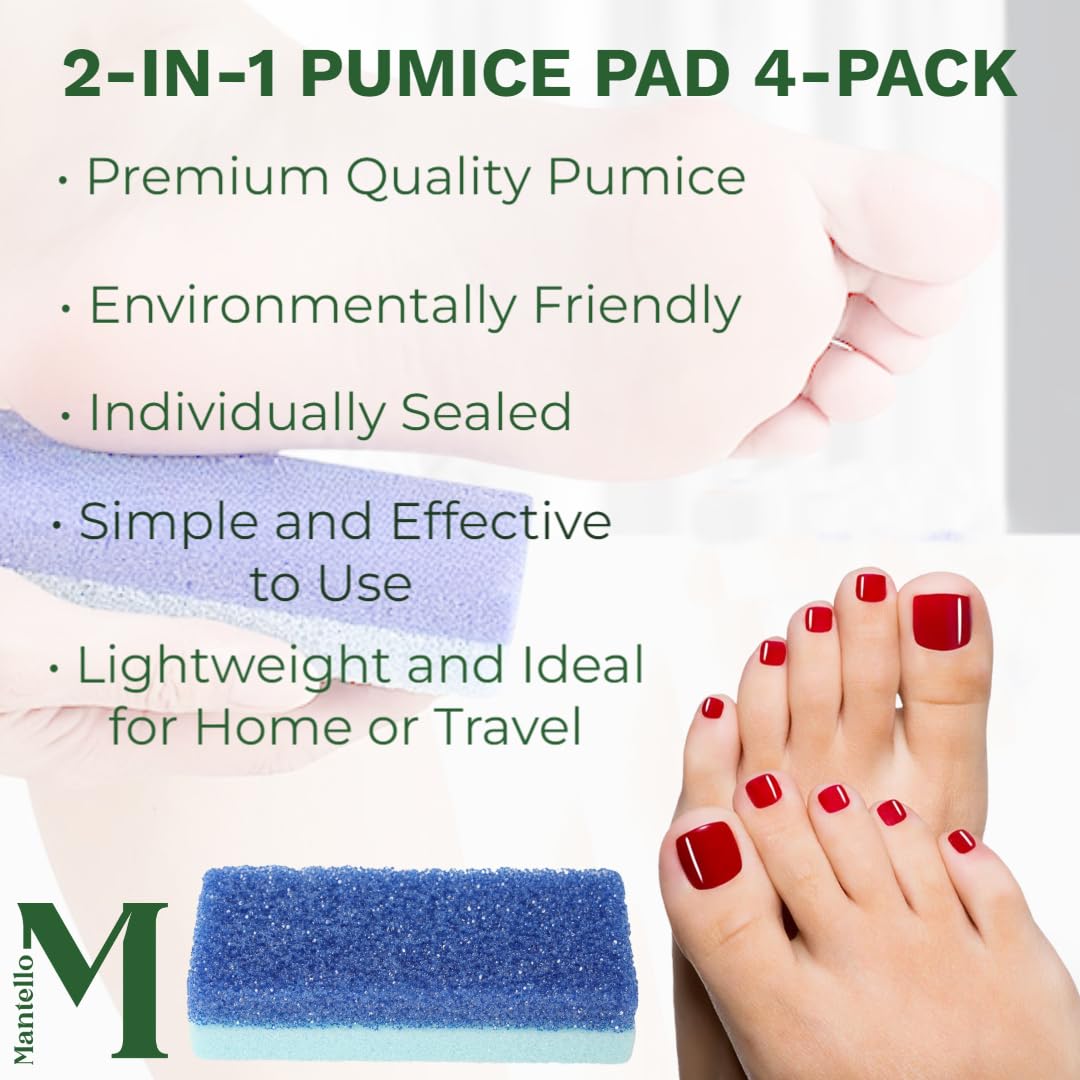 Mantello Foot Scrubber Pumice Stone for Feet- Foot Scrubbers for Use in Shower and Foot Tub- Pedicure Supplies Feet Scrubber for Dead Skin- Double Sided Foot Scrubber Dead Skin Remover- 4 Pack