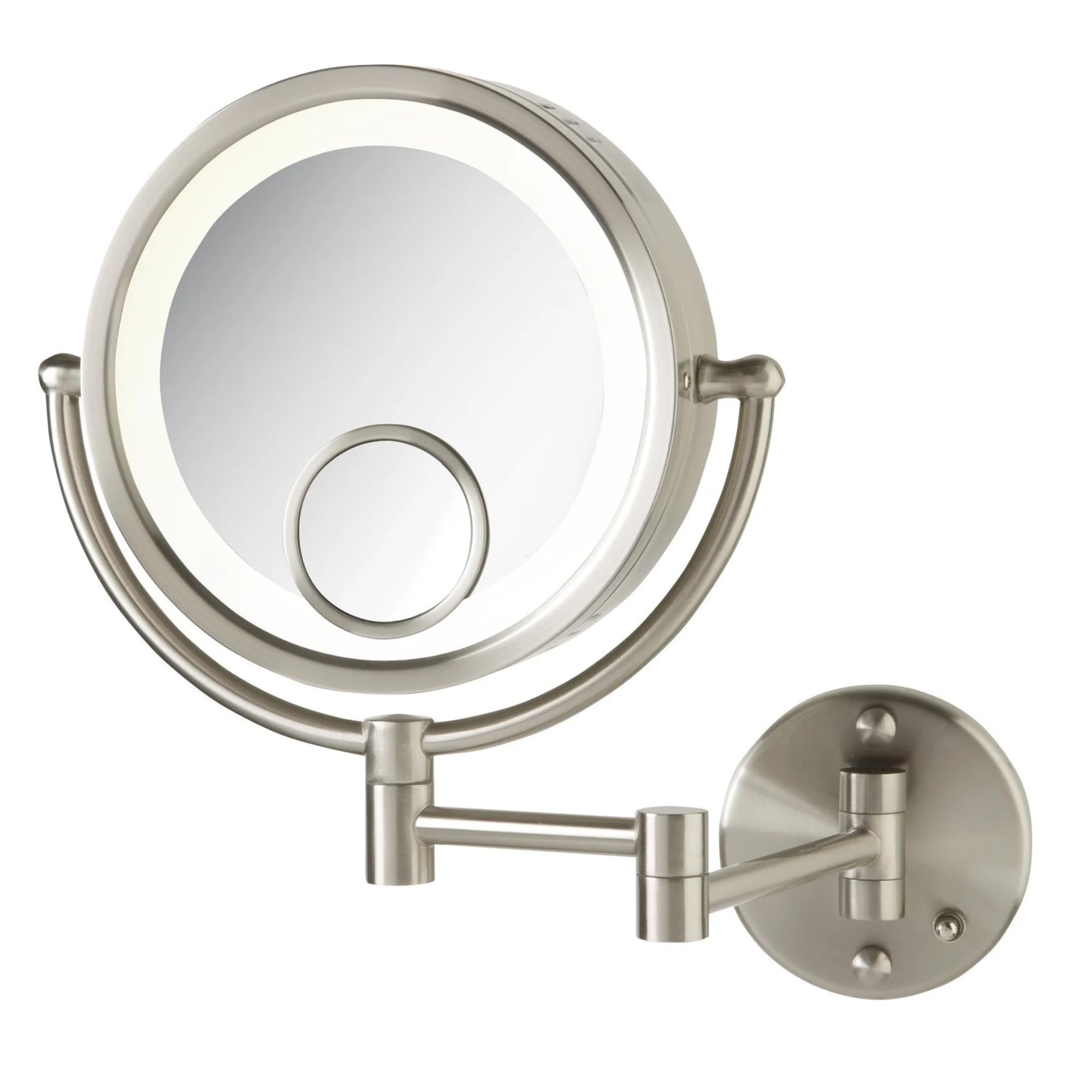 Jerdon HL8515N 8.5-Inch Lighted Wall Mount Makeup Mirror with 7x and 15x Magnification, Nickel Finish