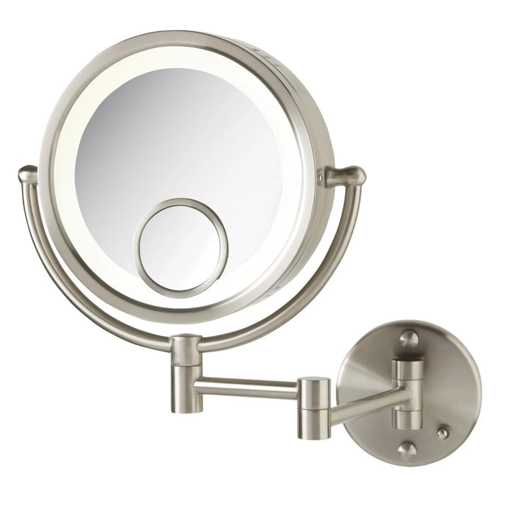 Jerdon HL8515N 8.5-Inch Lighted Wall Mount Makeup Mirror with 7x and 15x Magnification, Nickel Finish