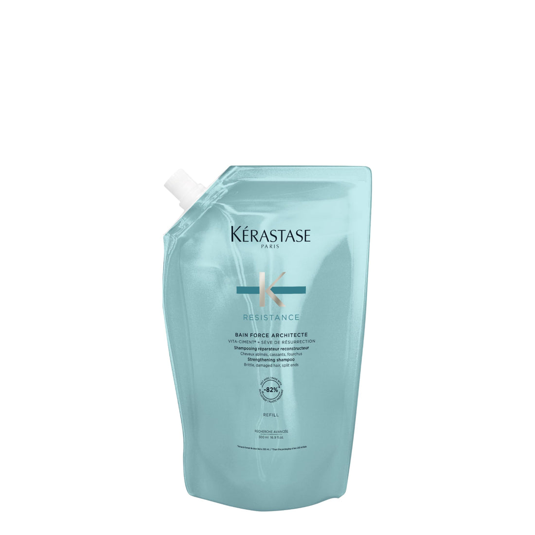 Kerastase Resistance Shampoo Force Architecte Refill Pouch - Revives Brittle Hair, Strengthens & Prevents Breakage, For Damaged Hair, 500ml
