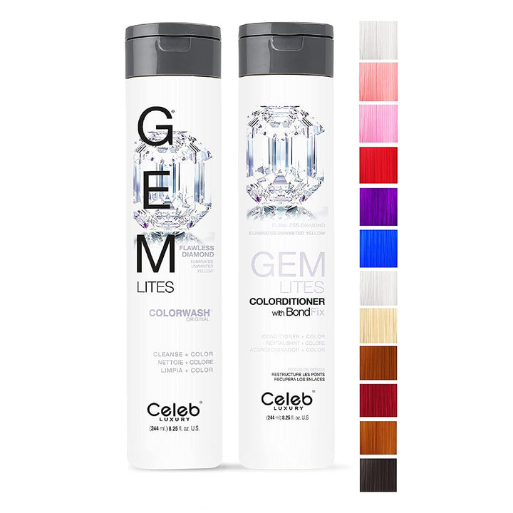 Celeb Luxury Gem Lites Duo Color Depositing Colorwash Shampoo & Conditioner Set + Bondfix Bond Rebuilder, Semi Permanent Hair Color, Vegan Hair Dye, Flawless Diamond