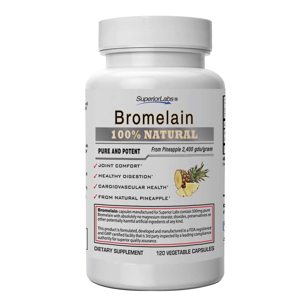 Superior Labs – Bromelain 500mg Supplement – Non GMO,Bromelain Enzyme – 2,400 GDU/Gram – Supports Healthy Digestion, Inflammatory Response & Cardiovascular Health – 120 Vcaps