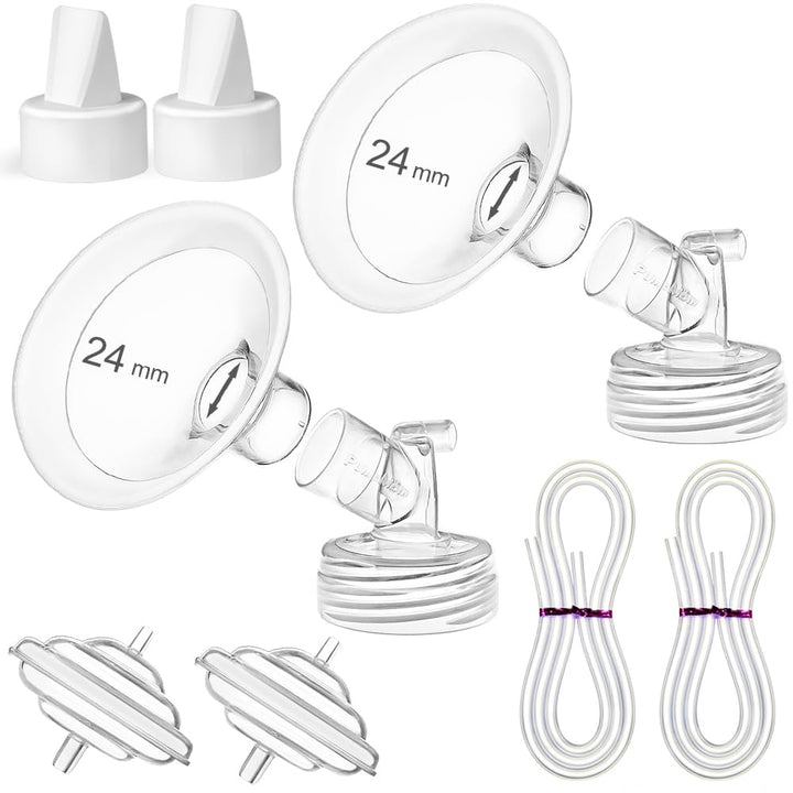PumpMom 24mm Flange Pump Parts for Spectra S2 Spectra S1 Spectra 9 Plus Breast Pumps, Backflow Protector Tubing Duckbill Valves, Not Original Spectra Pump Parts
