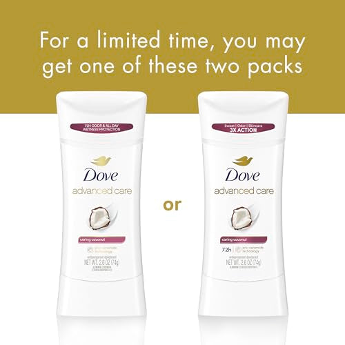 Dove Advanced Care Antiperspirant Deodorant Stick Caring Coconut for Helping Repair Skin Barrier After Shaving, with 72-Hour Sweat & Odor Protection, 2.6 oz