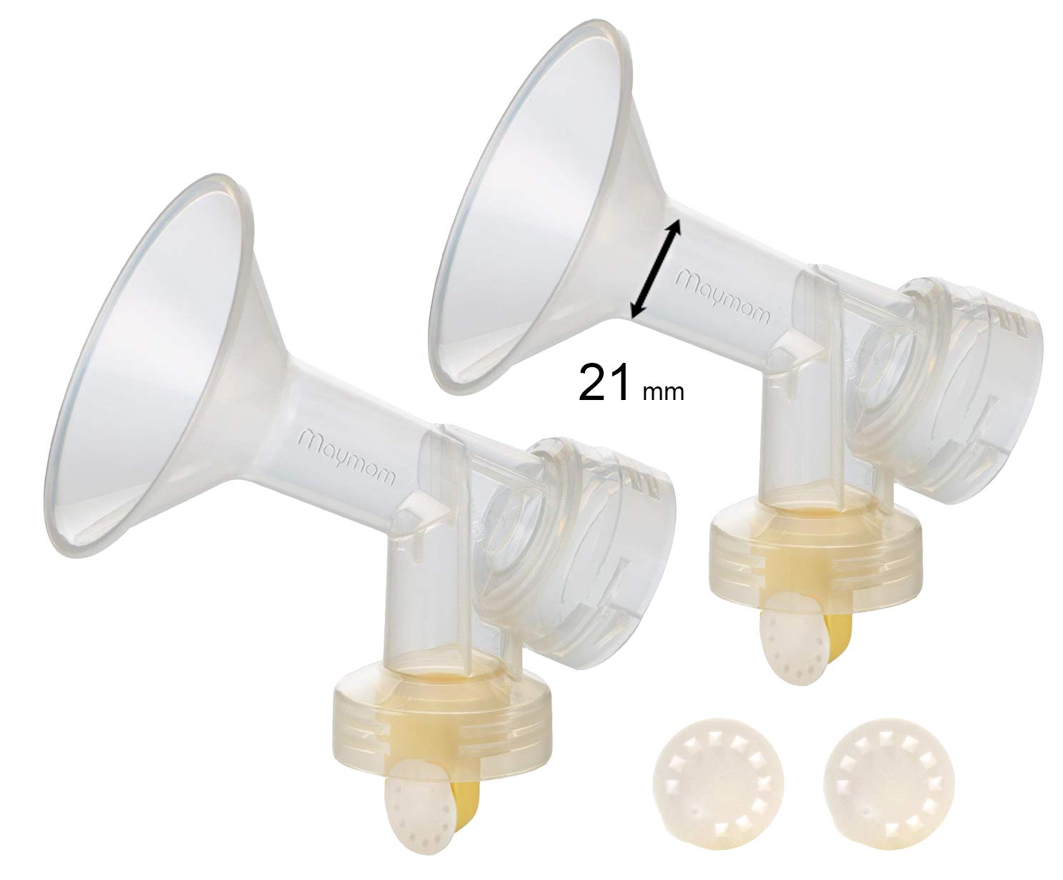 21 mm 2xOne-Piece Small Breastshield w/ Valve and Membrane for Medela Breast Pumps; Replacement to Medela PersonalFit 21 Breastshield and Personal Fit Connector; Made by Maymom