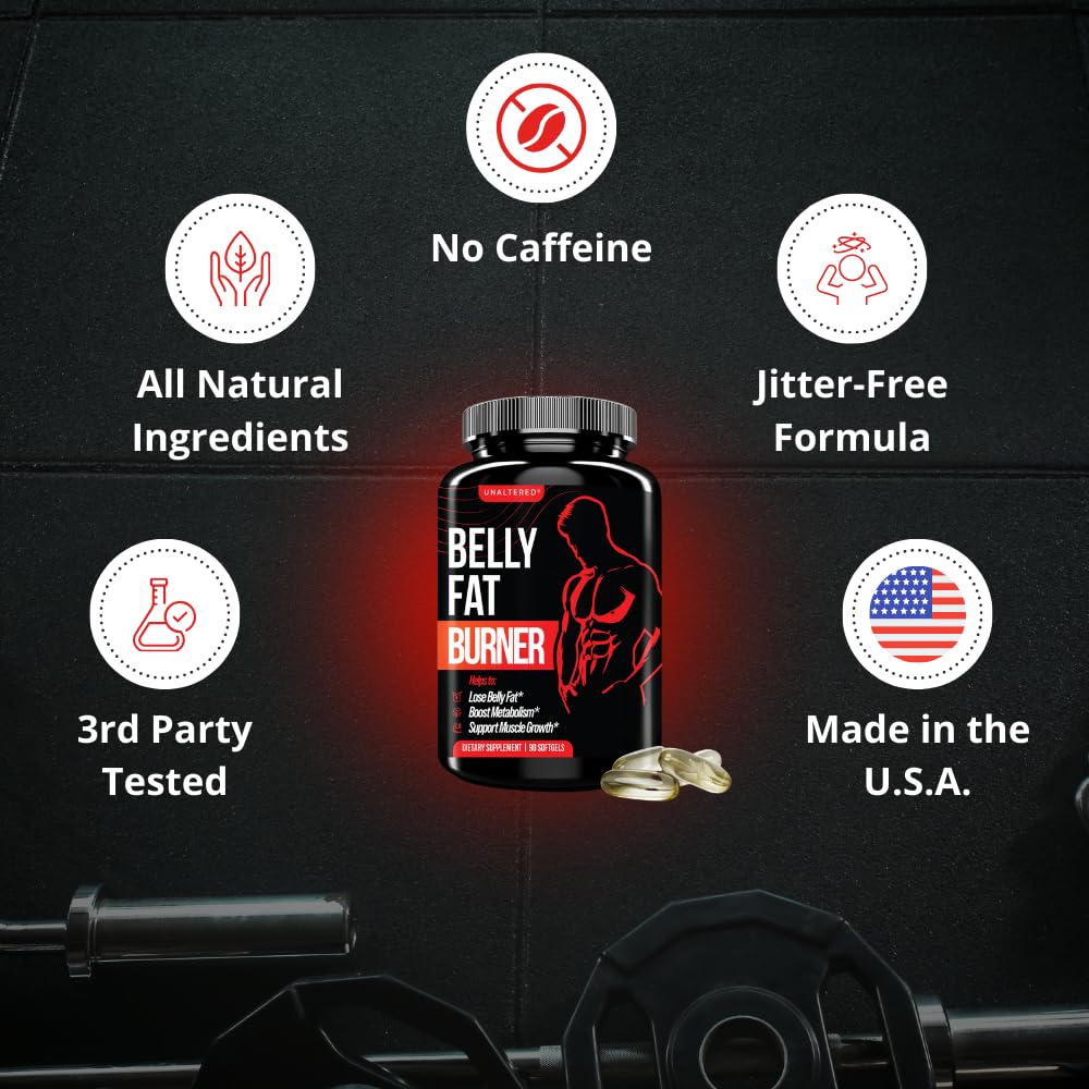 UNALTERED Belly Fat Burner for Men - Natural Weight Loss Pills to Support Reduced Body Fat, Preservation of Lean Muscle Mass, and a Healthy Metabolism - CLA Dietary Supplement - 90 Softgel Capsules