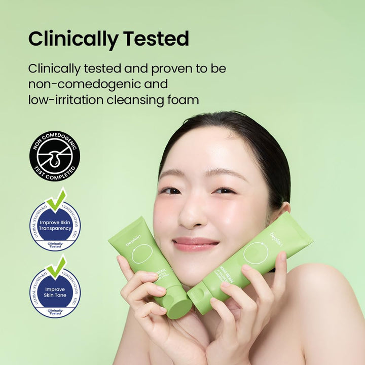 beplain Mung Bean pH-Balanced Cleansing Foam (2.7fl.oz/80ml) | Fragrance-Free | Non-Comedogenic Tested | Deep Pore Facial Cleanser | Suitable for Sensitive Skin | Face Mask Cleanser | Korean Skincare
