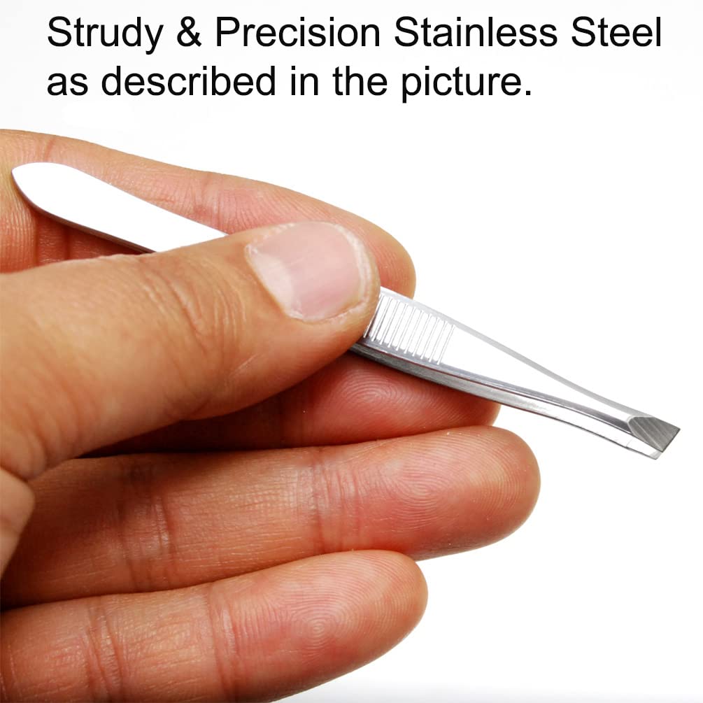 Luxxi (3 Pack) Slant Tweezers - Stainless Steel Slant Tip Tweezers Hair Plucker for Hair and Eyebrows Personal Care (Silver Tone)