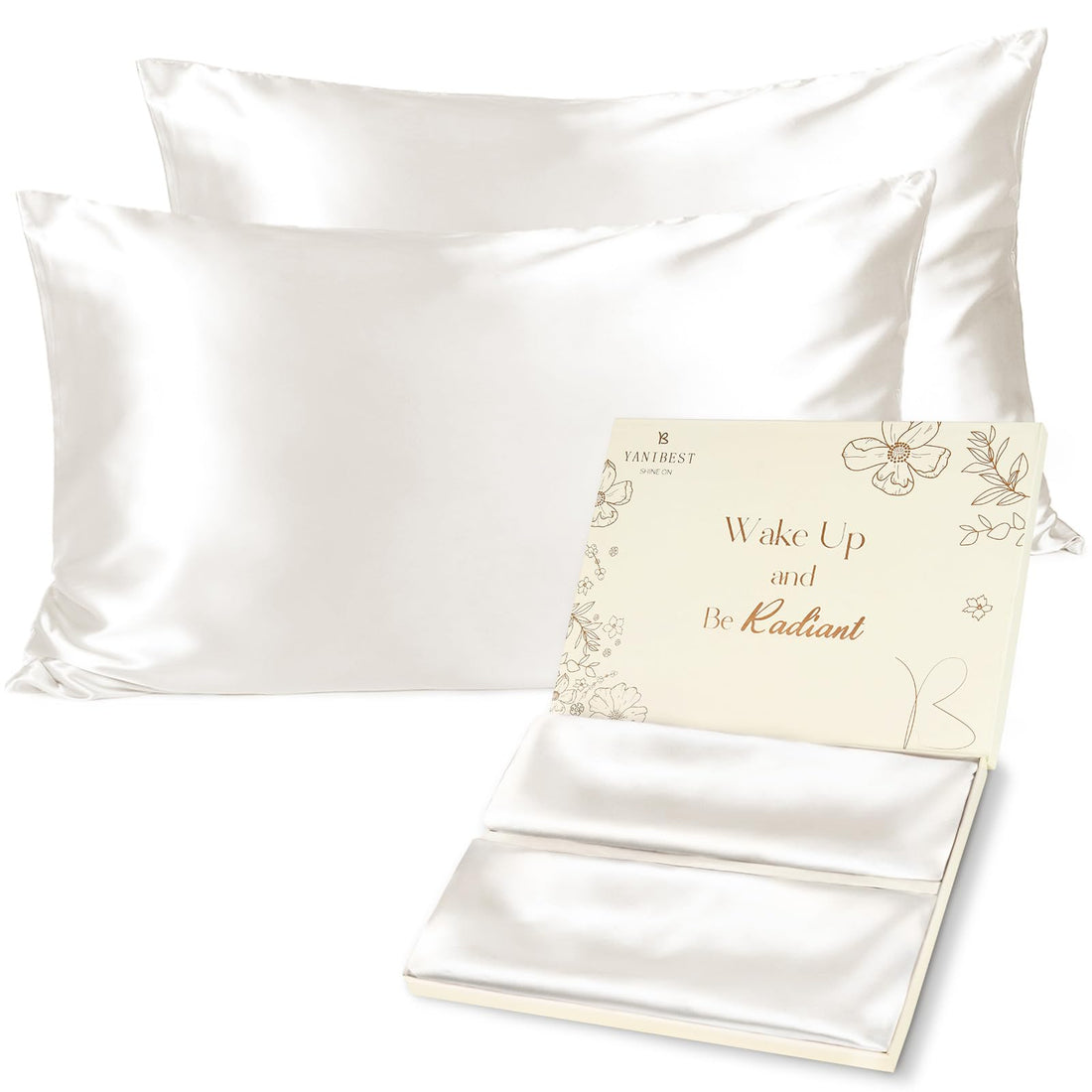 Yanibest Satin Pillowcase, Silk Pillow Cases for Hair and Skin with Zipper, Queen Pillow Cases Set of 2 for 20x30, Exquisite Packaging for Women Men