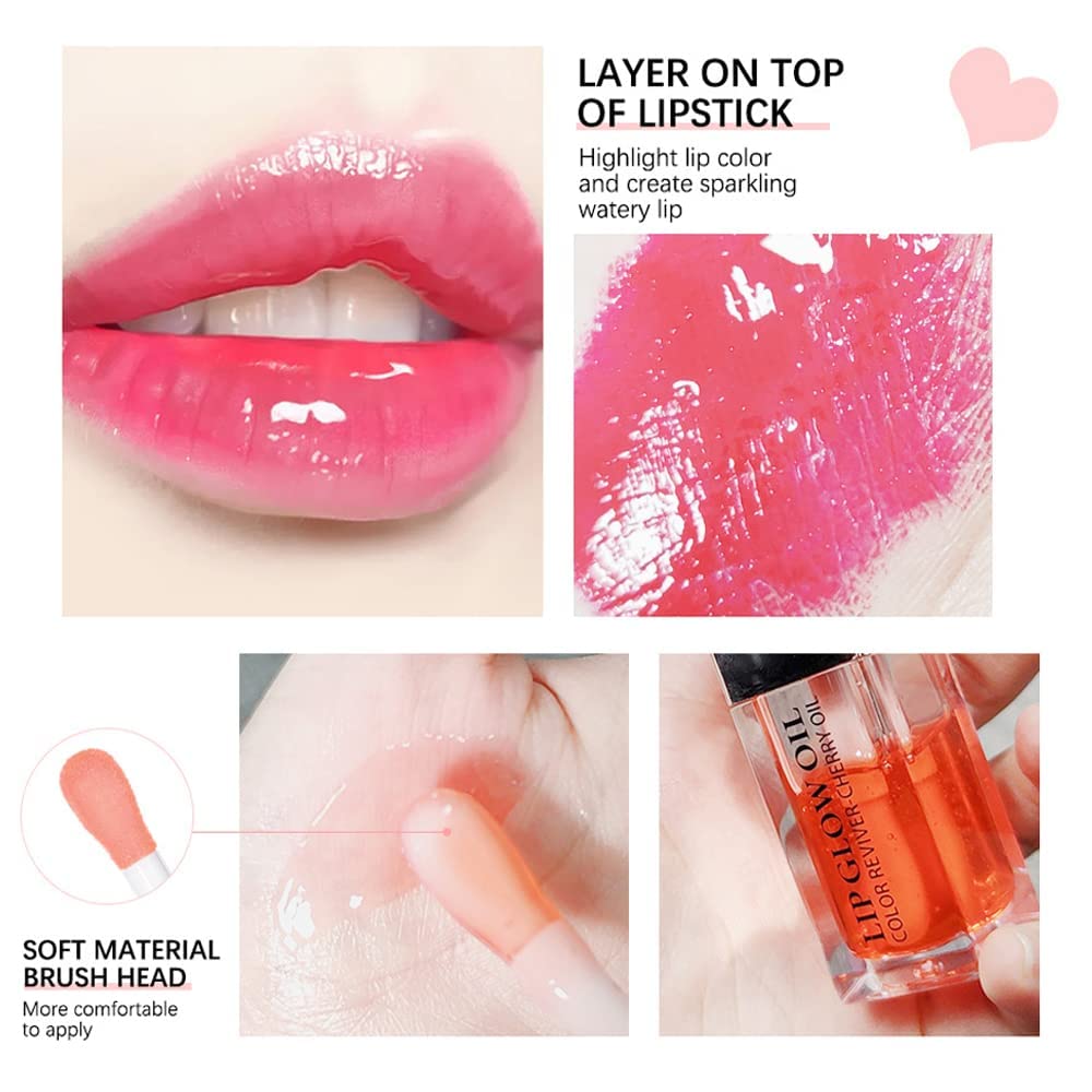 Plumping Lip Oil - Hydrating Lip Oil Plumping Lip Gloss, Crystal Jelly Moisturizing Lip Oil/Polished Lip Oil Lines/Tint Moisturizing Transparent Lip Balm Care Stick (Rosewood)
