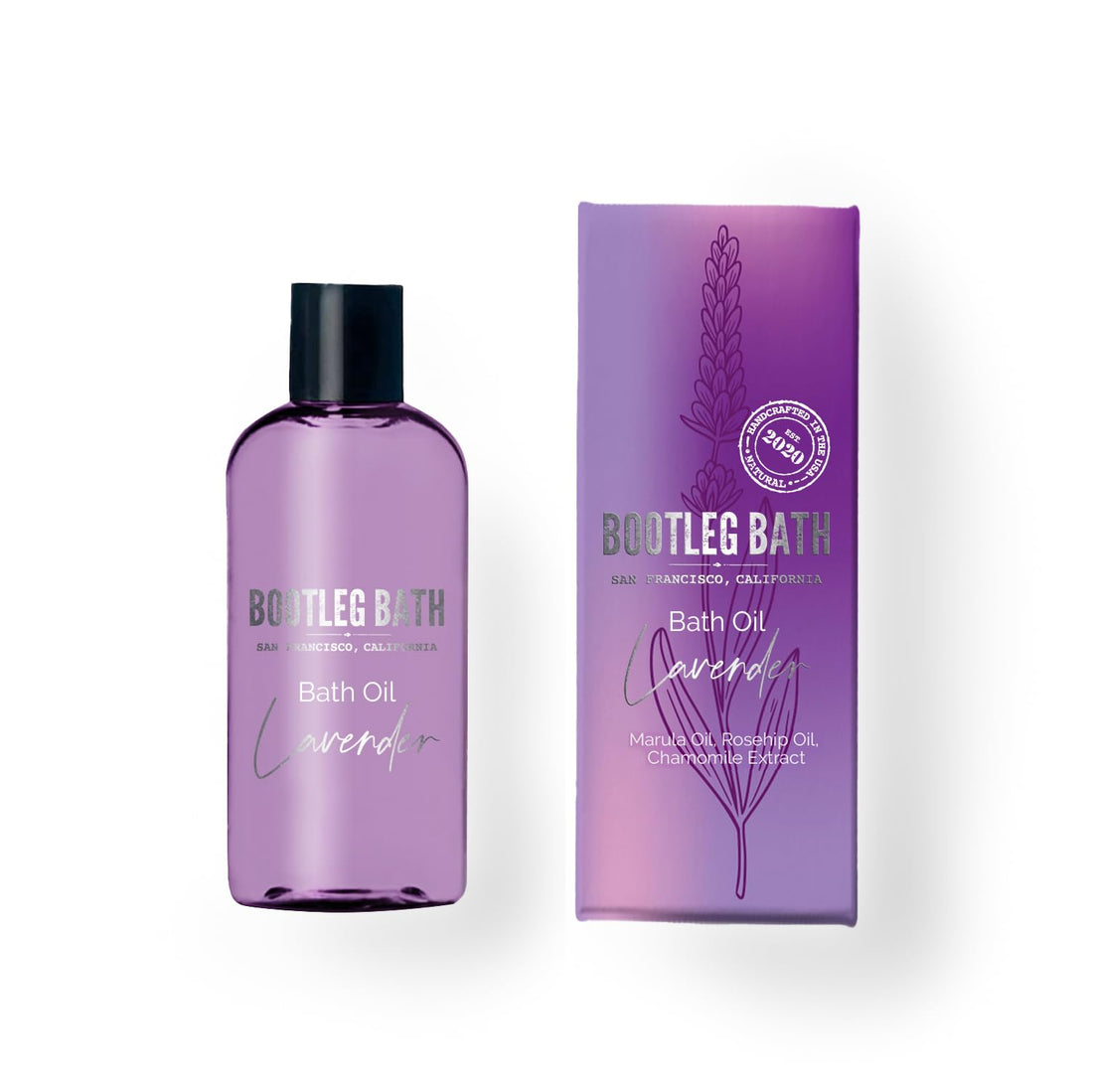 BOOTLEG BATH - Lavender Bath Oil with Marula, Rosehip, and Jojoba Oils, Chamomile Extract, and 100% Pure Natural Essential Oil, Great Mother's Day Gift, 4oz, for Men and Women, Made in USA