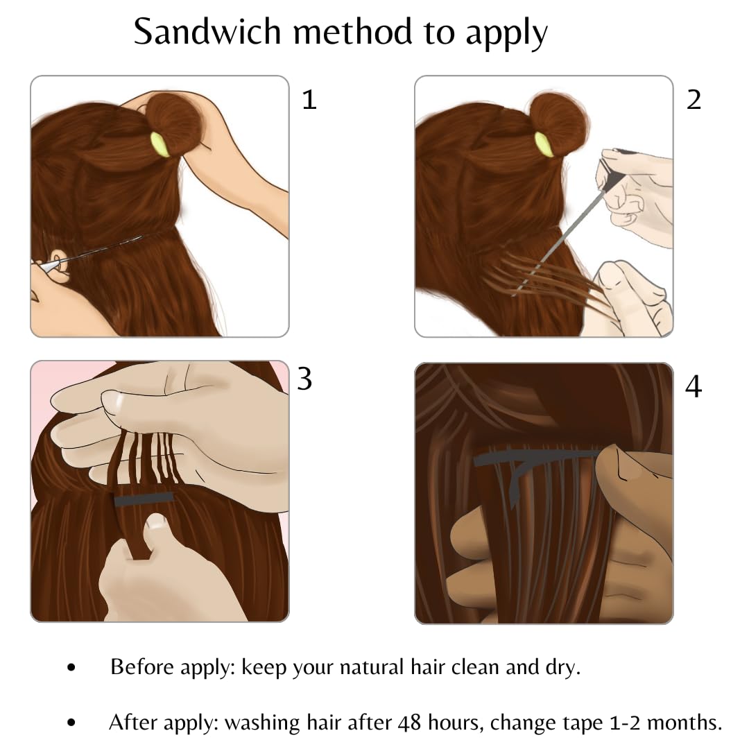 14'', 2/#6/#18: Rinboool Tape In Remy Hair Extensions Ombre, 14 Inch 40G 20Pcs, Dark Brown Fading To Chestnut Brown And Dirty Blonde