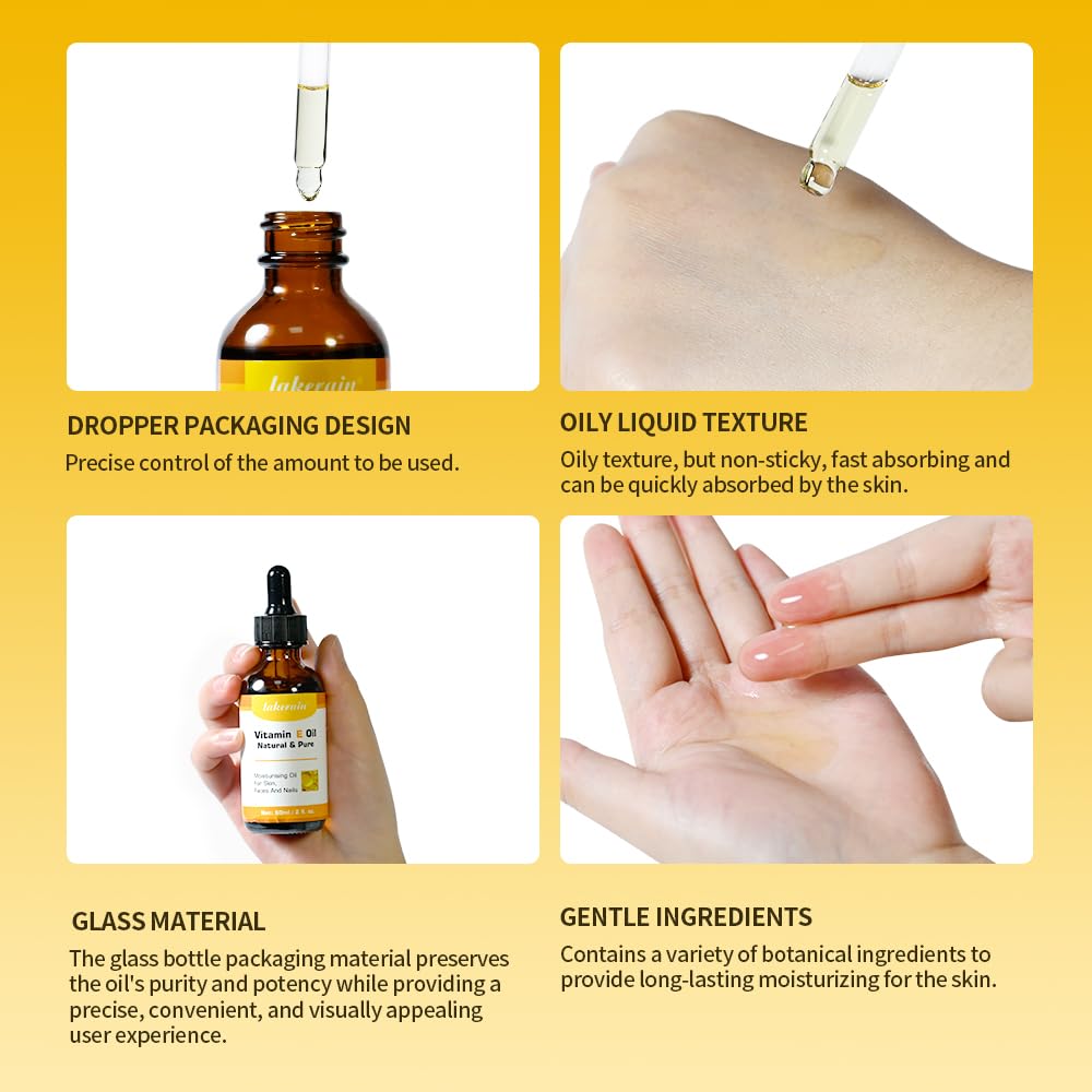 Loske Organic Vitamin E Oil, Natural & Pure Moisturising Oil for Skin, Face, Nail, Hair, Improves Skin Texture and Elasticity, Reduce Dullness, Aging (1)