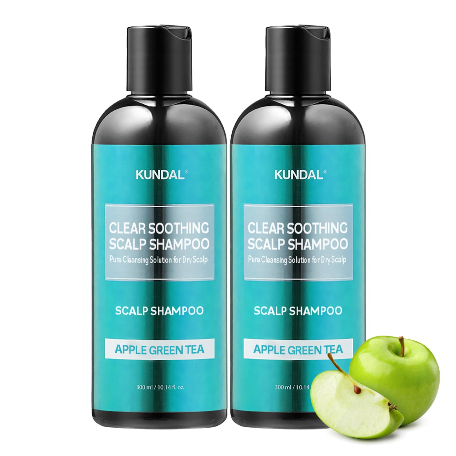 KUNDAL Clear Soothing Scalp Shampoo [Apple Green Tea] Shampoo - Korean Hair Care, Deep Cleansing, Sensitivity Care, For Dry Scalp 10.14fl oz (Pack of 2)