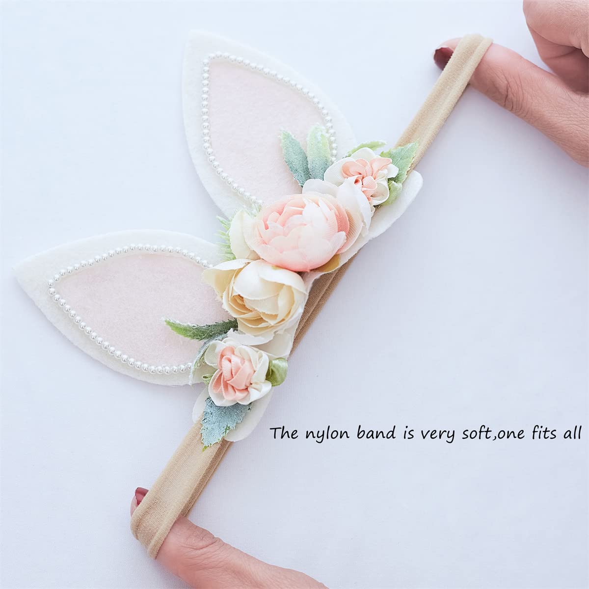 GEZISAN Baby Girl Floral Easter Bunny Nylon Headband Flower Elastic Hairband Bows Wraps For Newborn Infant Toddler Hair Accessories (RTA001)