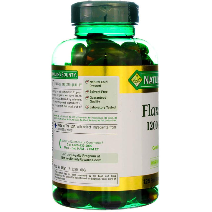 Nature's Bounty Flaxseed Oil 1200 mg, Rapid Release Softgels, Natural, White, 125 Count, Pack of 2