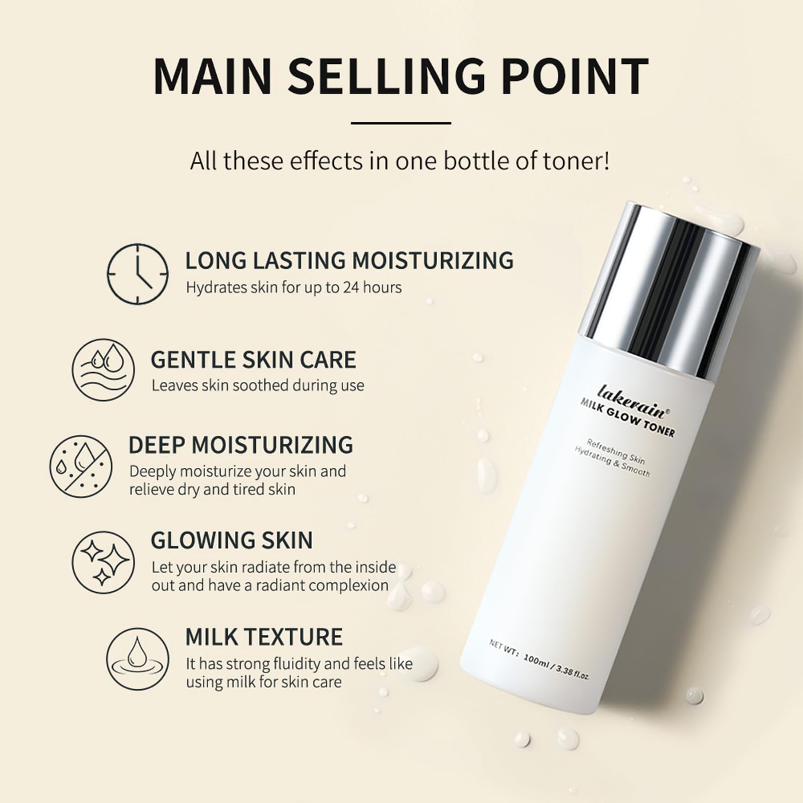 Milk Glow Toner for Face - Deep Hydrating Milky Facial Toner with Niacinamide, Refreshing Skin, Moisturizer & Smooth, Ordinary Toner Skin Care, Cruelty Free, Vegan (100ml)