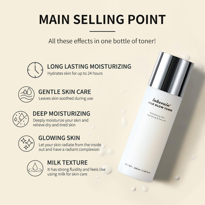 Milk Glow Toner for Face - Deep Hydrating Milky Facial Toner with Niacinamide, Refreshing Skin, Moisturizer & Smooth, Ordinary Toner Skin Care, Cruelty Free, Vegan (100ml)