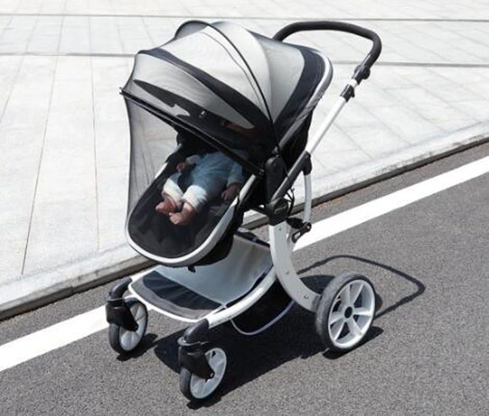 2 in 1 Net Baby Stroller Sun Shades with Zipper Window, Universal Mesh Travel Breathable See Through Outdoor Walking Beach Parasol Windproof Protective Cover for Seats, Bassinets and Carriers