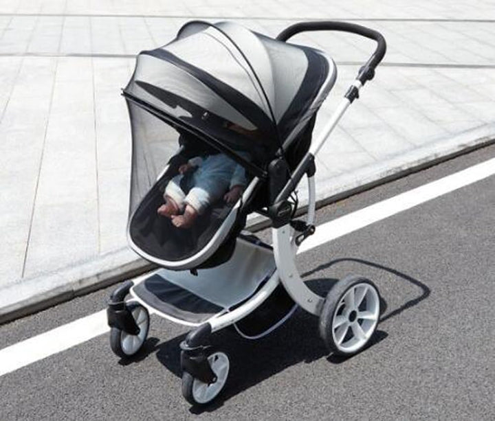 2 in 1 Net Baby Stroller Sun Shades with Zipper Window, Universal Mesh Travel Breathable See Through Outdoor Walking Beach Parasol Windproof Protective Cover for Seats, Bassinets and Carriers