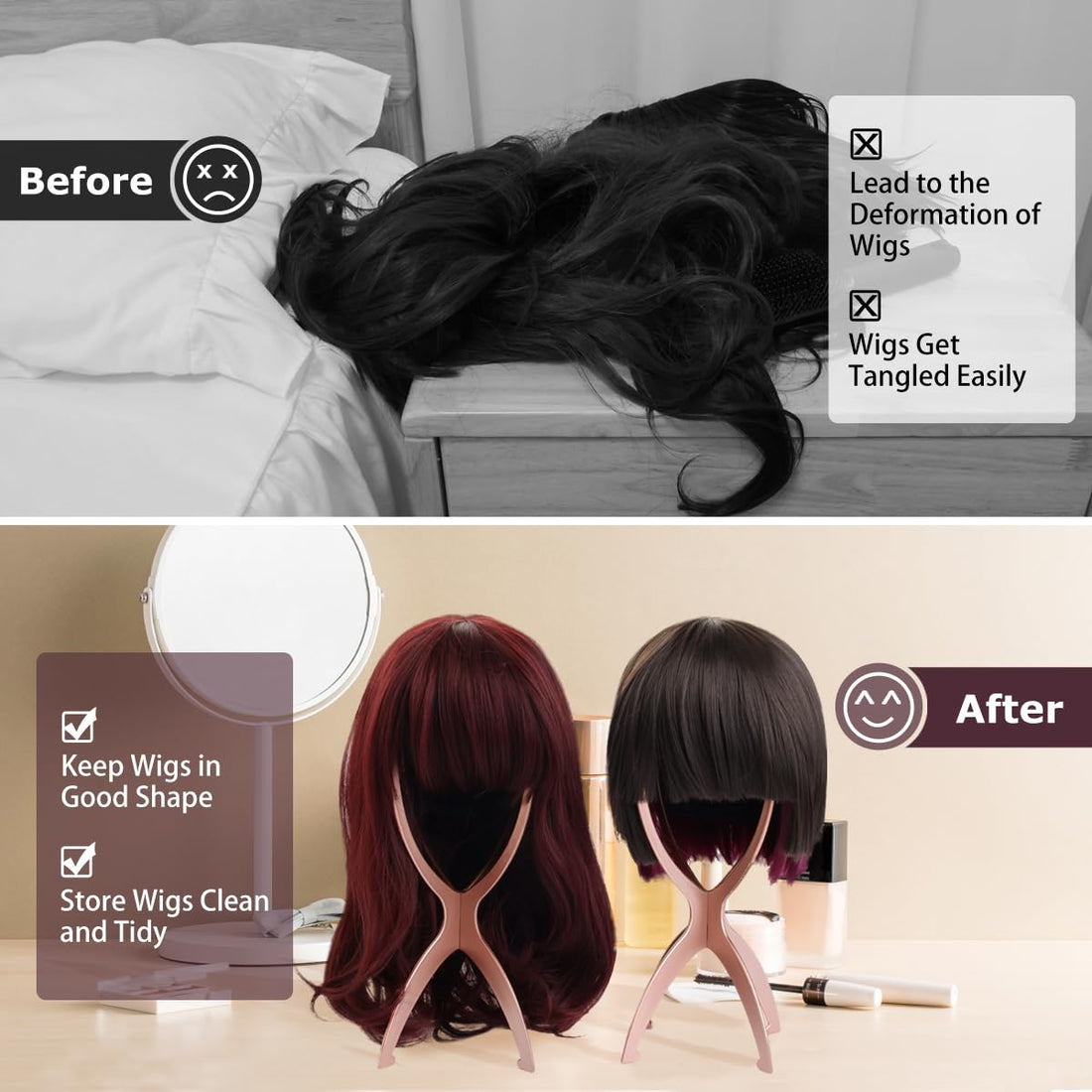 Dreamlover Wig Head Stand for Wigs, Rose Gold, 3 Packs