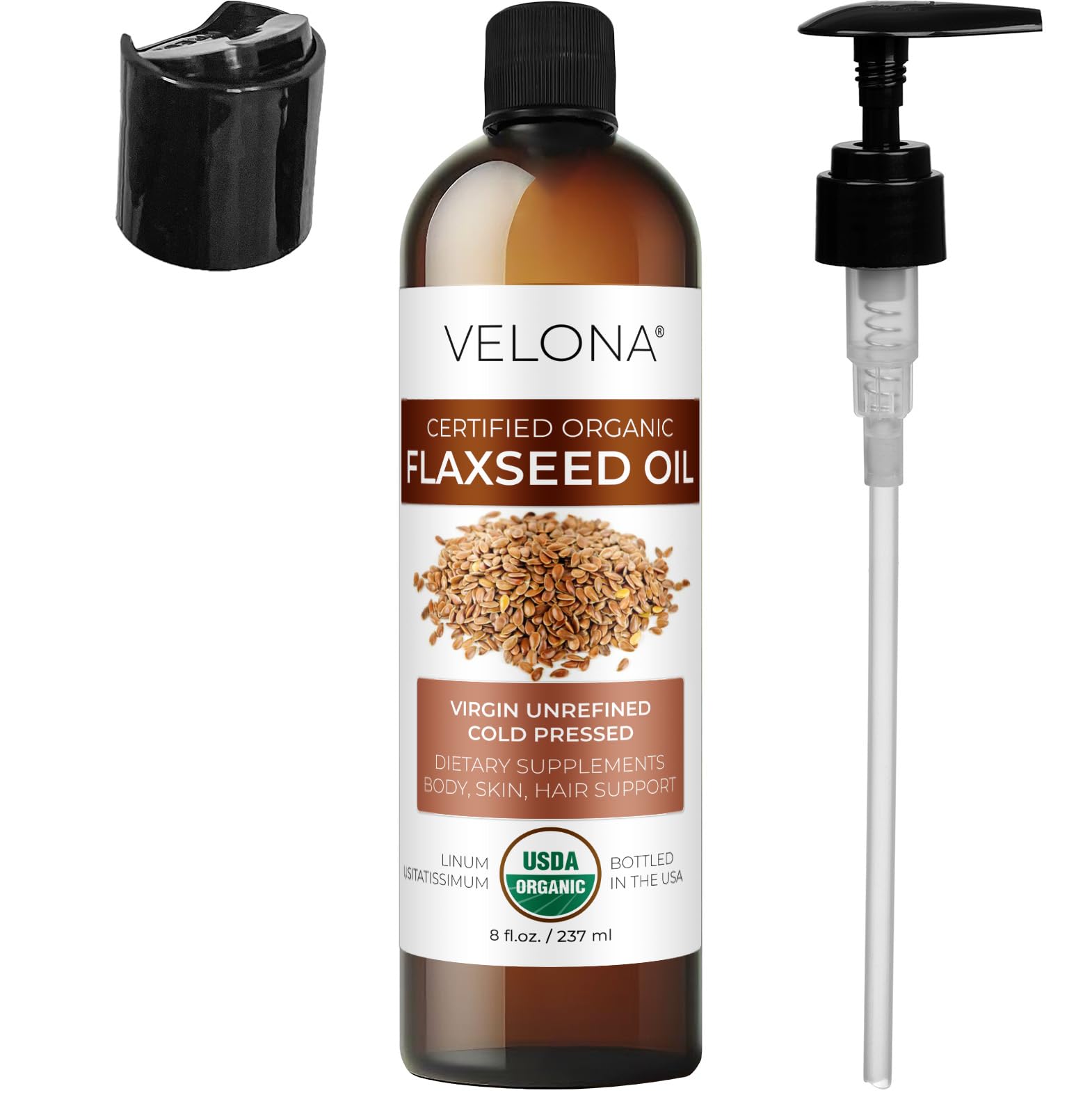 velona USDA Certified Organic Flaxseed Oil - 8 fl oz | 100% Pure and Natural Carrier Oil | Unrefined, Cold Pressed | Hair Growth, Body, Face & Skin Care | Use Today - Enjoy Results…