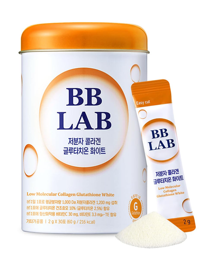 BB LAB Collagen Glutathione White, Low Molecular Korean Collagen & Glutathione Stick Supplement, Fish Collagen Peptides, Vitamin C, Vitamin E, Glutathione, Fast abosorption, Orange Flavor