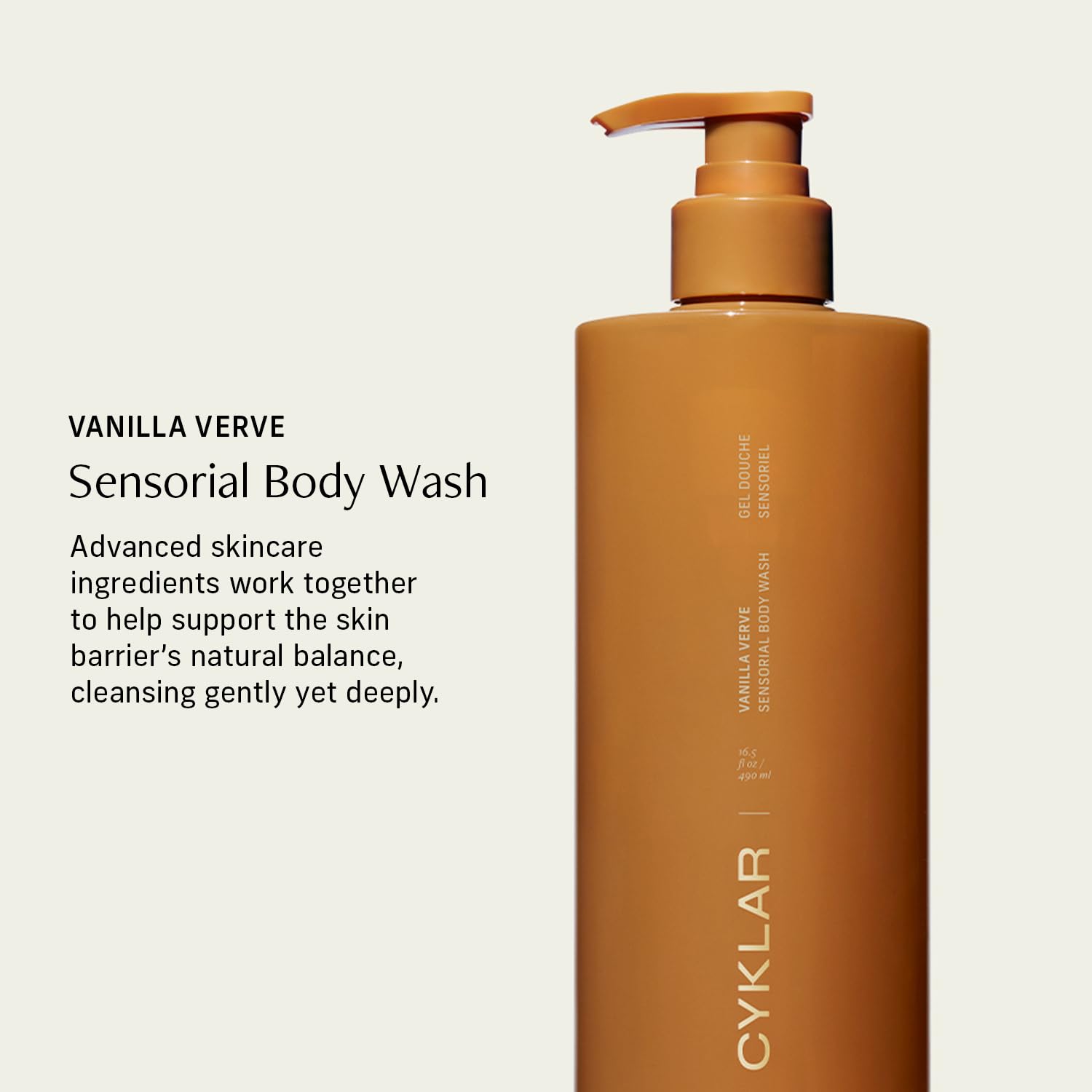 CYKLAR Sensorial Body Wash. Vanilla Verve Hydrating Cleanser with Moisture Locking Multi-Oil Complex, Sodium PCA and Glycerin. Nourishing Shower Gel for Women and Men, 16.5 Fl Oz Luxury Bodywash