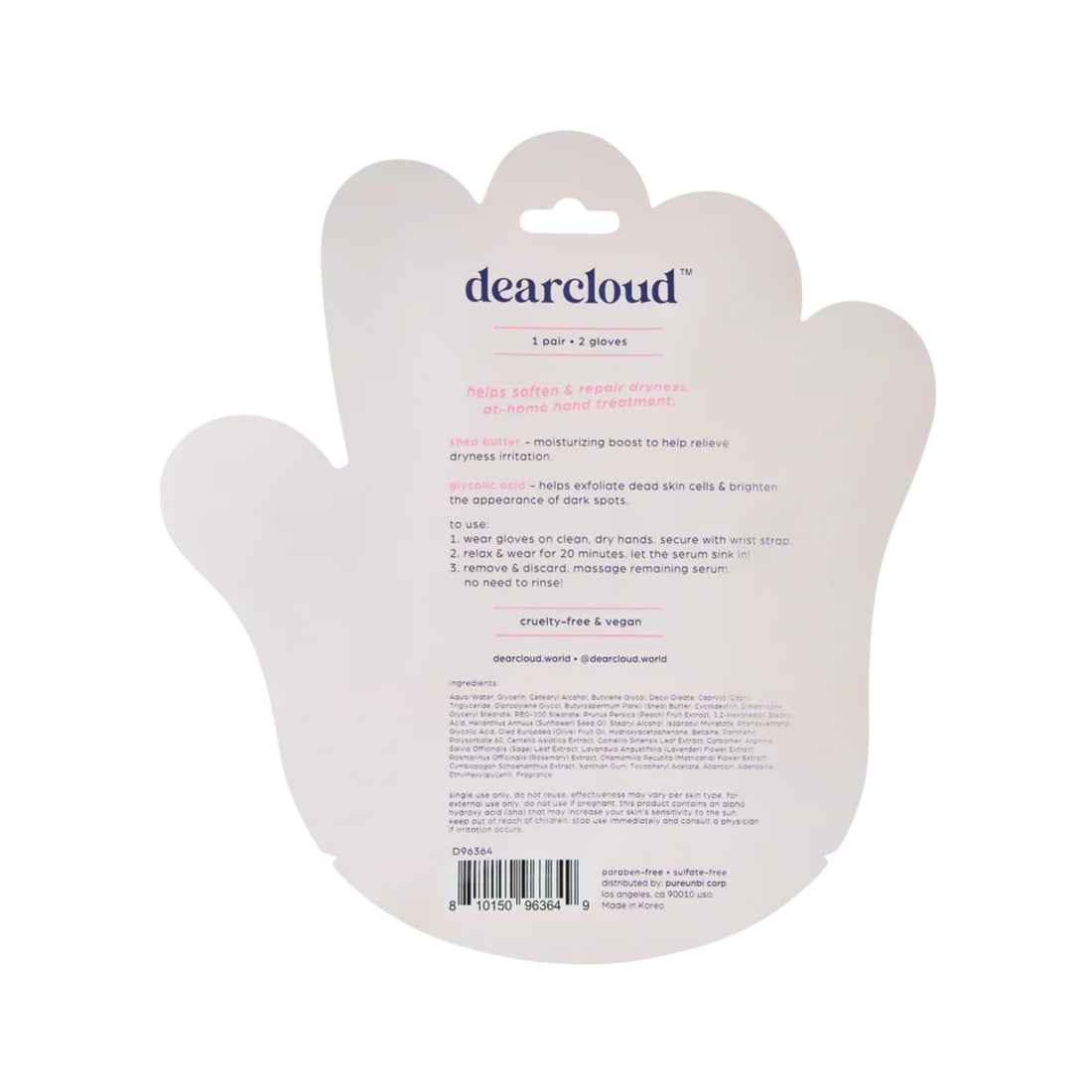 dearcloud Deep Moisture Hand Mask Gloves – Korean Moisturizer for Dry, Cracked Hands - Peach Honeysuckle (1 Pair / 2 Gloves)