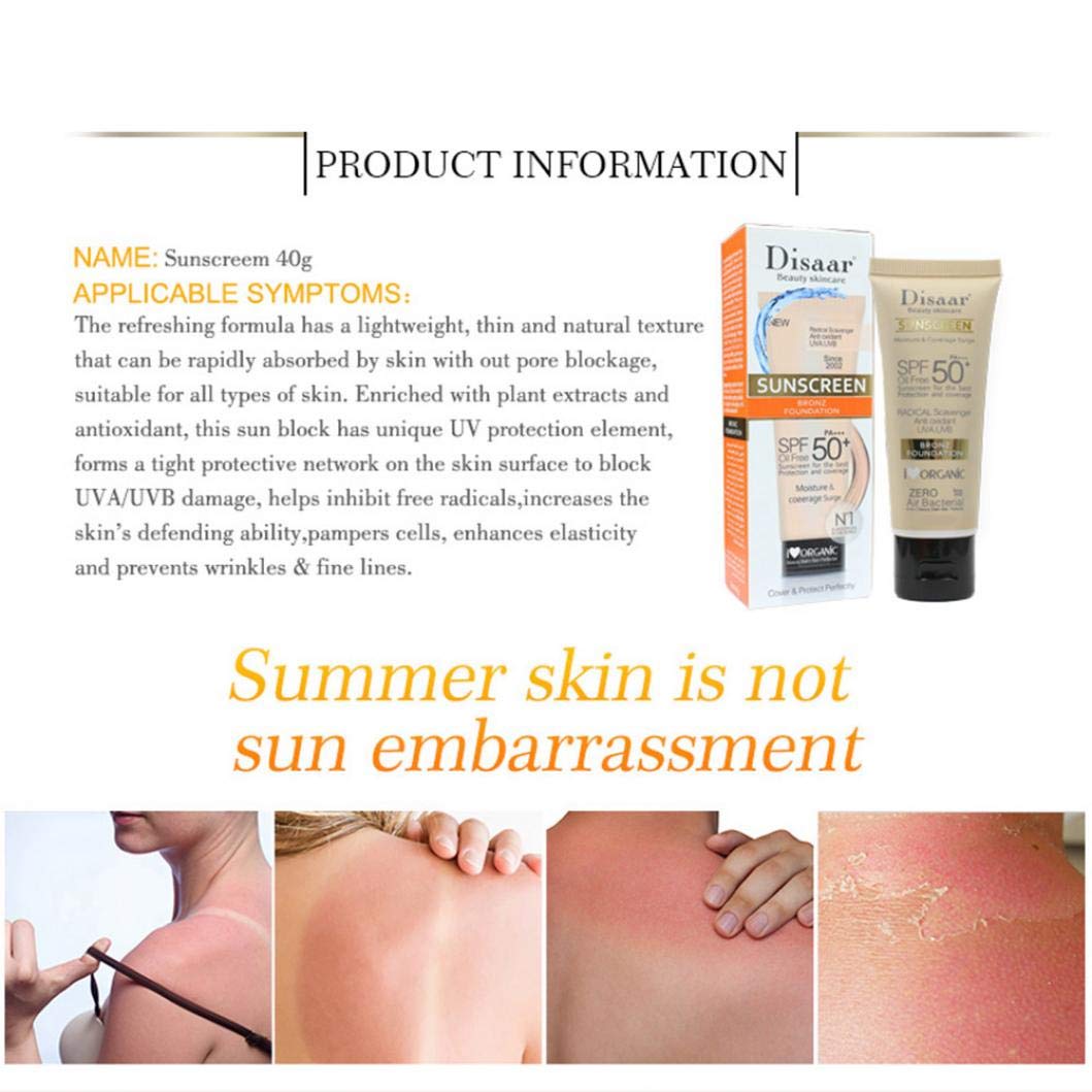 DISAAR BEAUTY Sunscreen Foundation Face Cream Body Skin Protection Anti-Aging Oil Control Moisturizing Care Removes Peeling 40g PA+++ SPF 50+